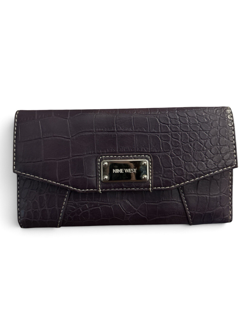 Nine West Purple Crocodile Pattern Checkbook Wallet, Folding Credit Card Slots